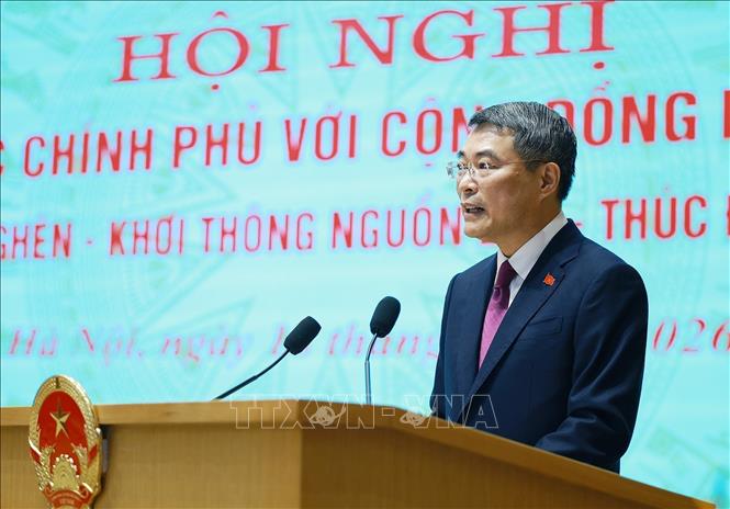 Thủ tướng Lê Minh Hưng phát biểu tại Hội nghị Thường trực Bet8801234.com BMXCT Uy Tín với cộng đồng doanh nghiệp. Ảnh: Dương Giang – TTXVN 
